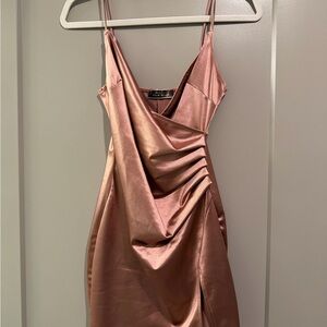 Pitaya Asymmetrical Satin Dress in Rose